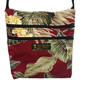 Island Aloha Wear Floral Crossbody‎ Bag Triple Zipper Travel Purse